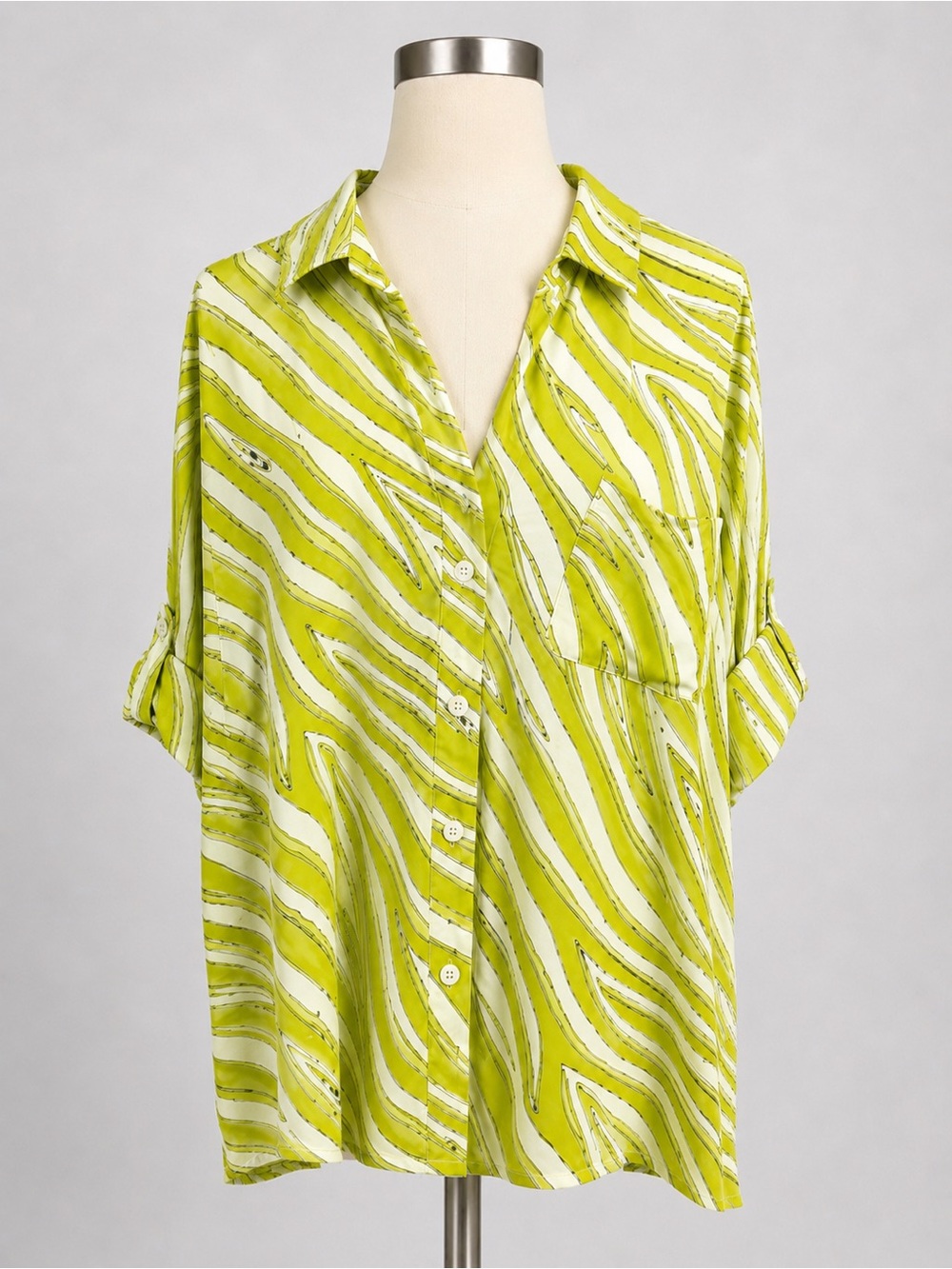Michael Kors Lime Green and White Patterned Button-Up Shirt